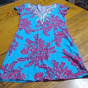 LILLY PULITZER Womens XS Floral Dress Stretch Used Preowned Summer Spring Blue